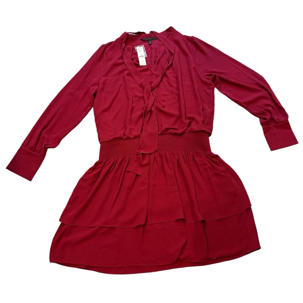 NWT, White House Black Market Tie Neck Blouson Dress in Red Plum, Sz XL - Picture 10 of 16